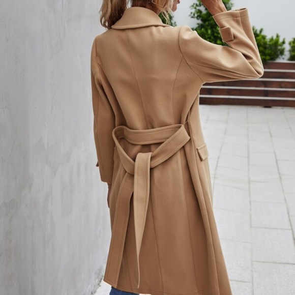 Cozy Black Button up Trench Pea Coat Minimalist - Picture 11 of 14